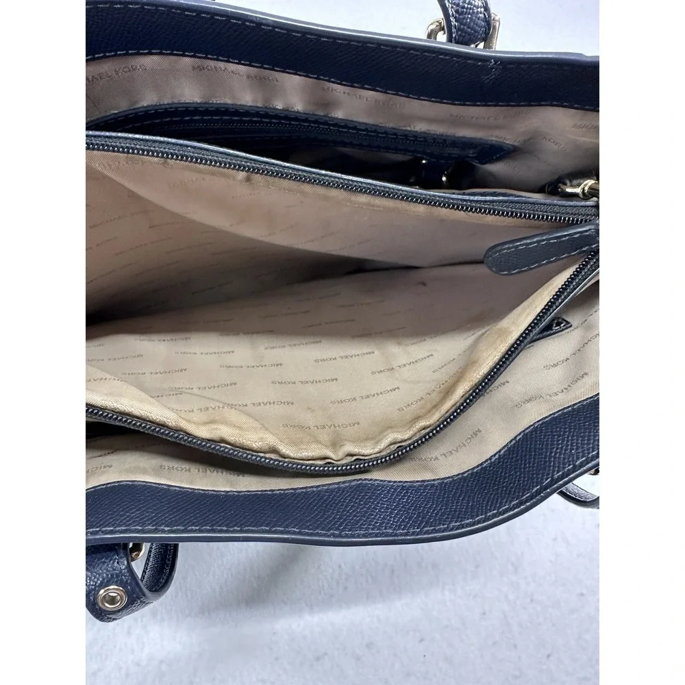Michael Kors Navy Saffiano Leather Tote Bag Gold Hardware Structured Shoulder